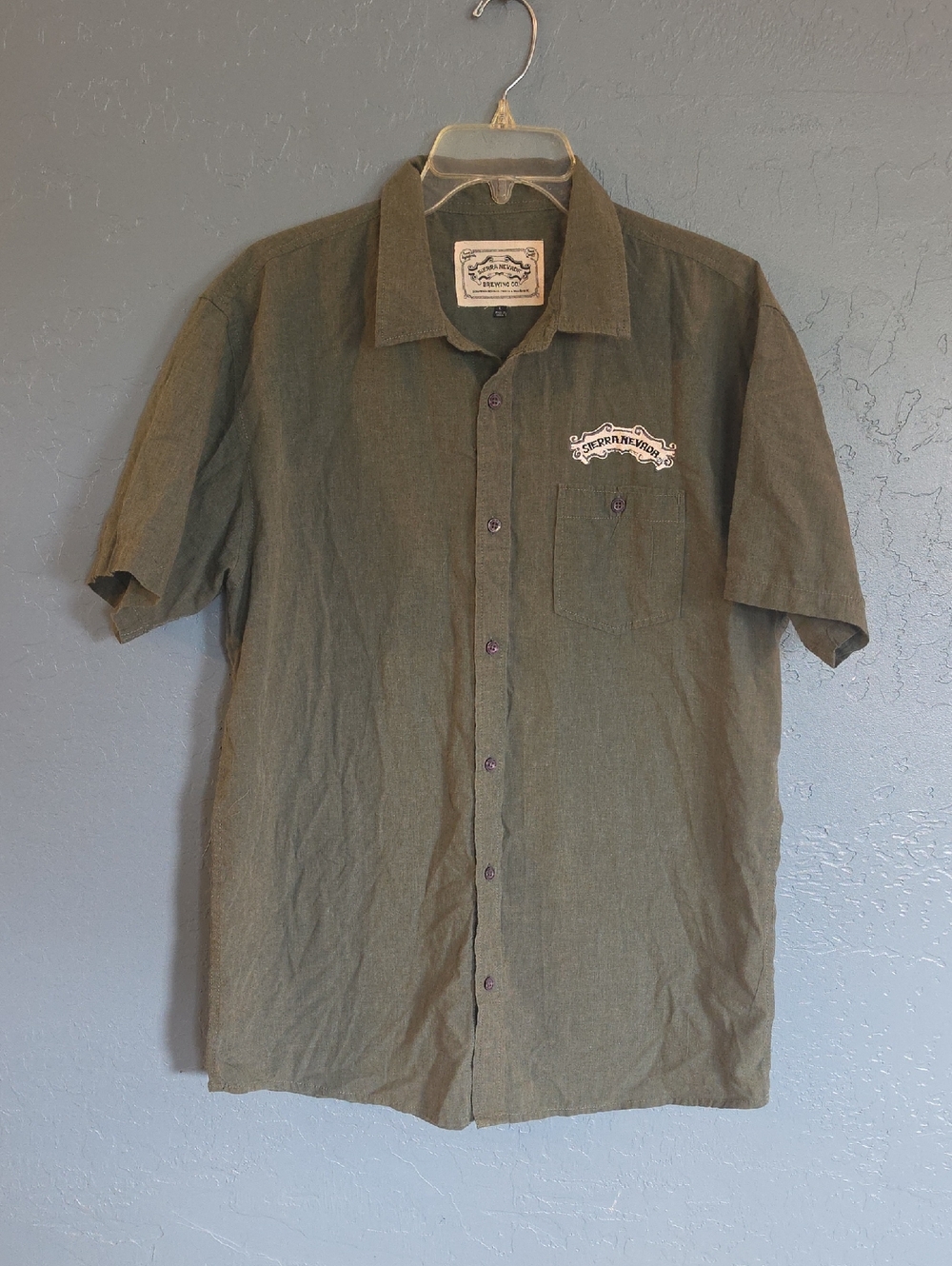 Sierra Nevada Brewing Short-Sleeve Olive Button-Down Shirt with Chest Pocket